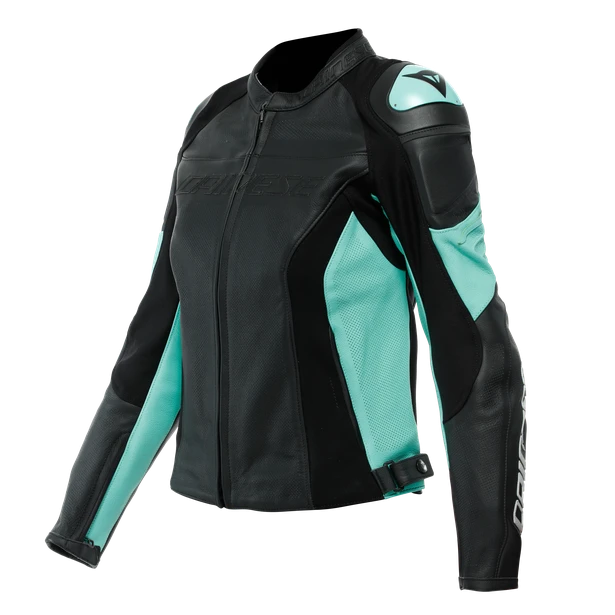 Dainese Racing 4 Lady Leather Jacket Perf. Black Acqua Green 1 Dainese Racing 4 Lady Leather Jacket Perf. Black Acqua Green